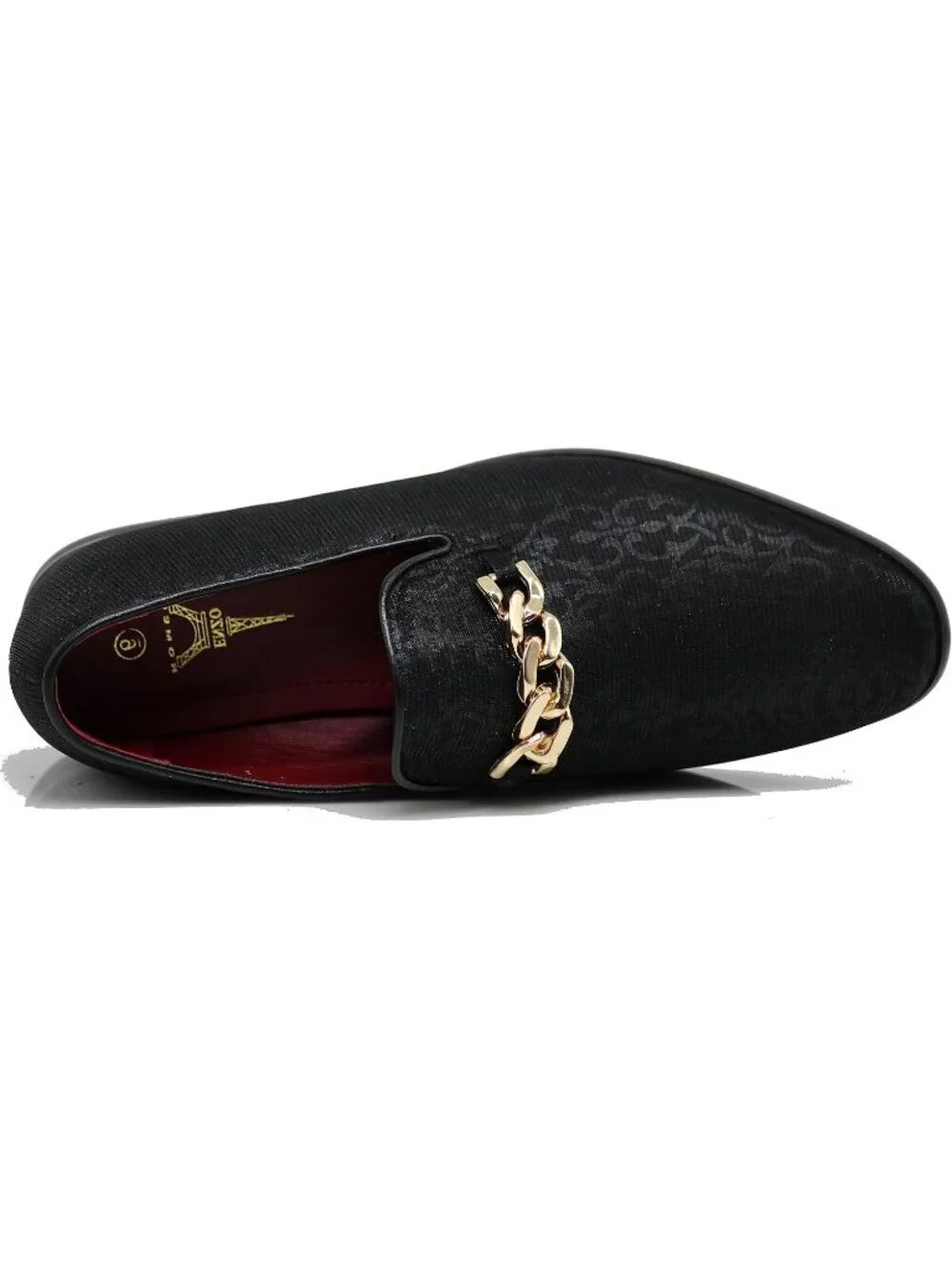 Enzo Romeo Men's Black Satin Silky Floral Chain Buckle Loafer Slip On Shoes